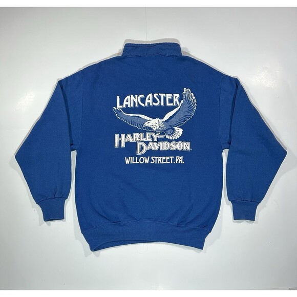 Vintage Harley Davidson 90s Quarter Zip Crewneck Blue Large Sweatshirt Milwaukee - Picture 11 of 15